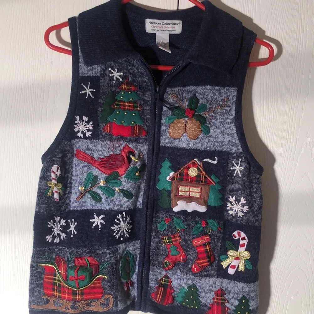 Heirloom Christmas VTG Y2k festive embroidered collection sweater cardigan vest - Picture 6 of 9